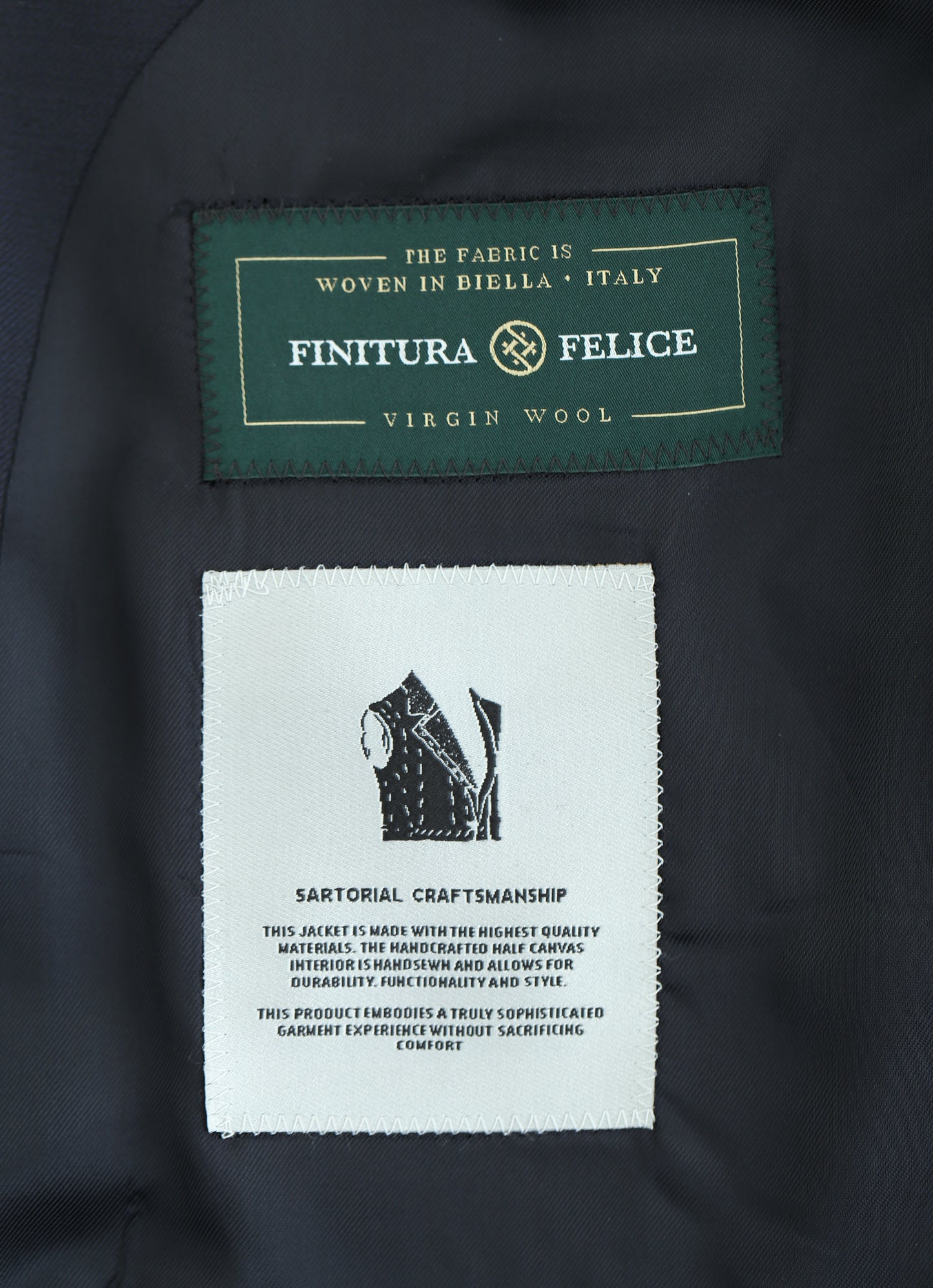 %100 Wool Italian Finitura Felice Dark Navy Suit