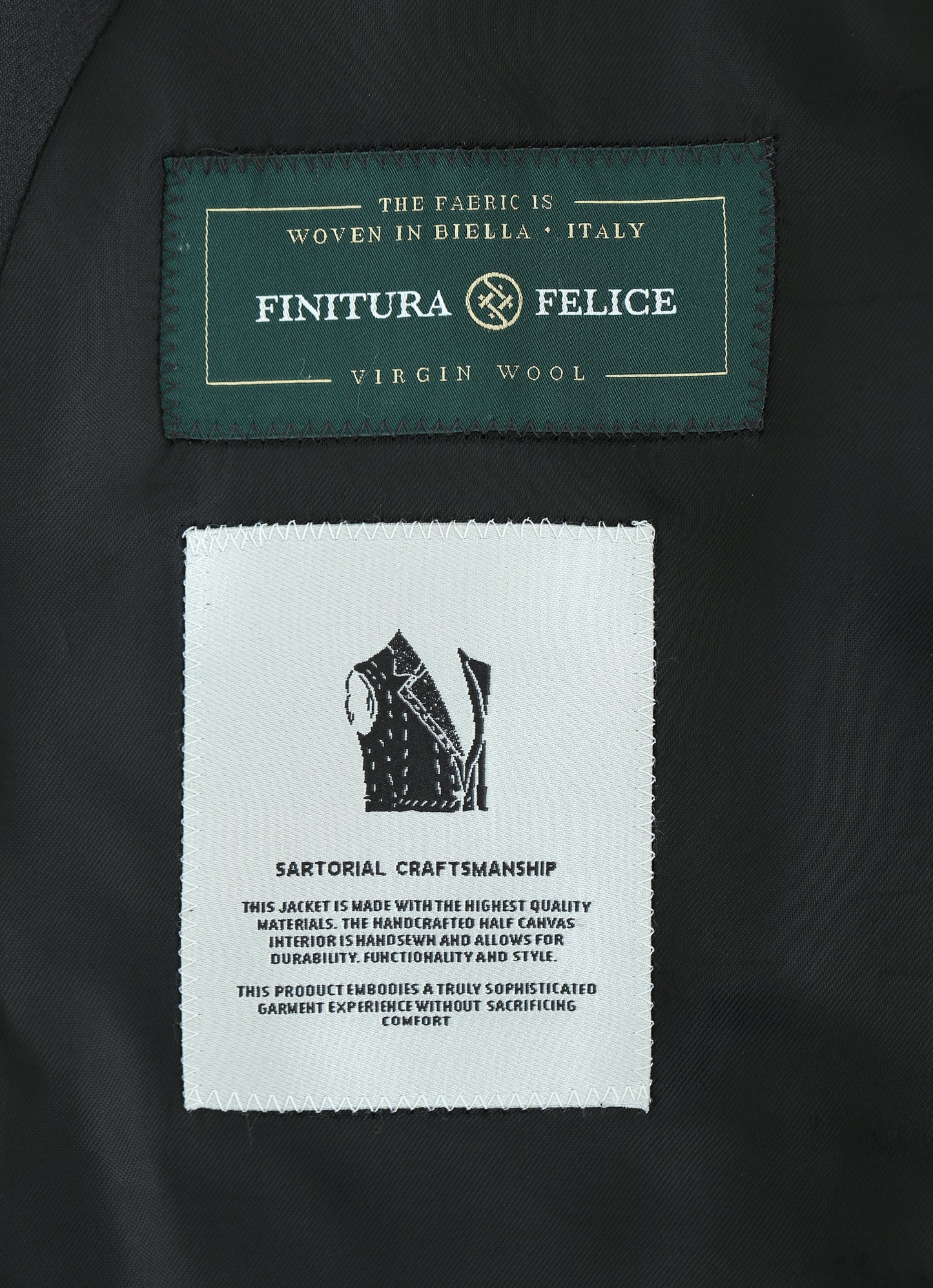 %100 Wool Italian Finitura Felice Black Suit - Bespoke Tailored Fit