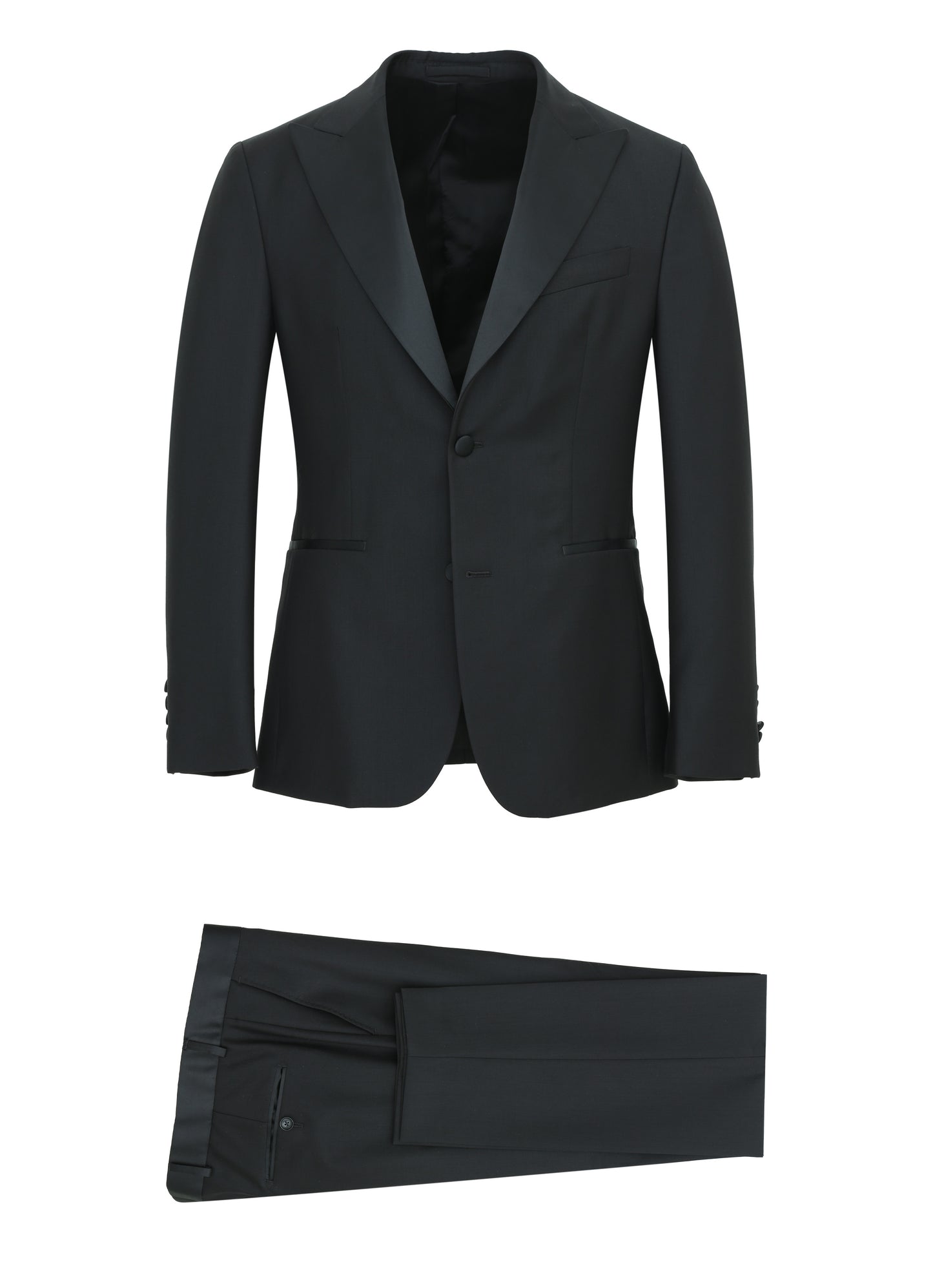 Finitura Felice Peak Lapel Black Dinner Suit %100 Wool