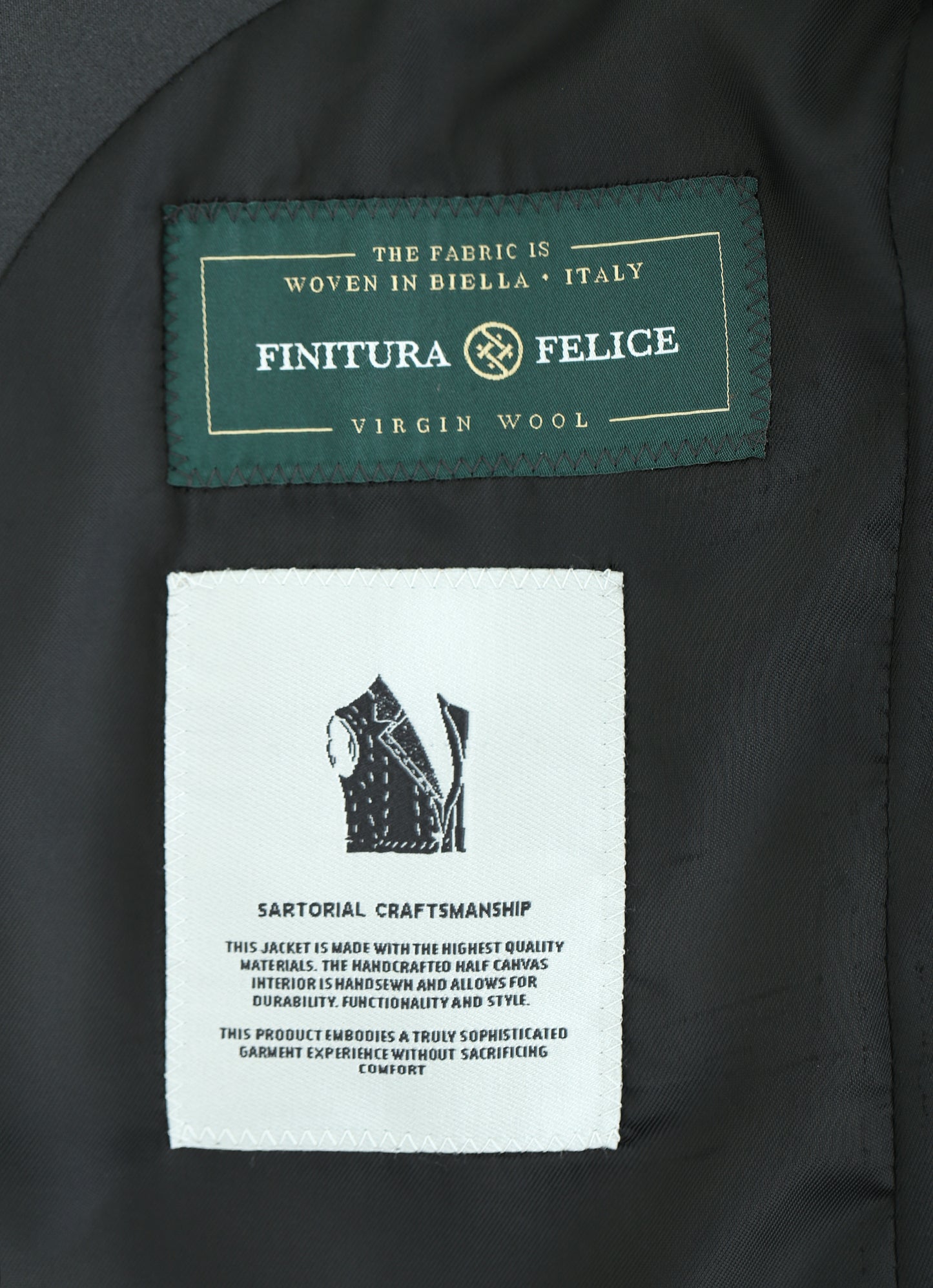 Finitura Felice Peak Lapel Black Dinner Suit %100 Wool