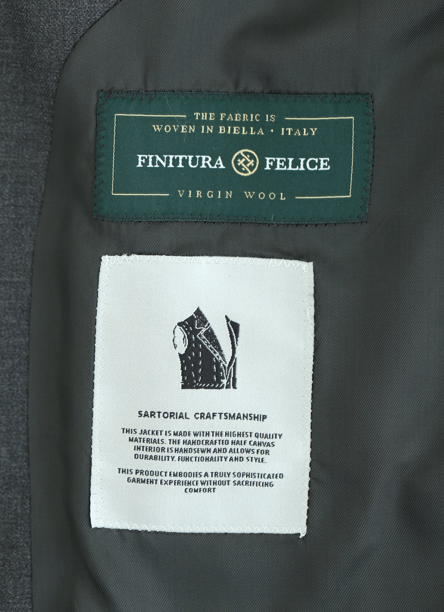 %100 Wool Italian Finitura Felice Charcoal Suit