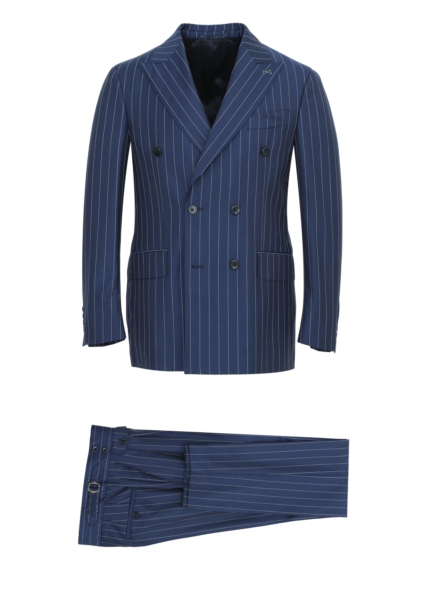 Cerruti DB Peak Lapel Navy Striped Suit %100 Wool