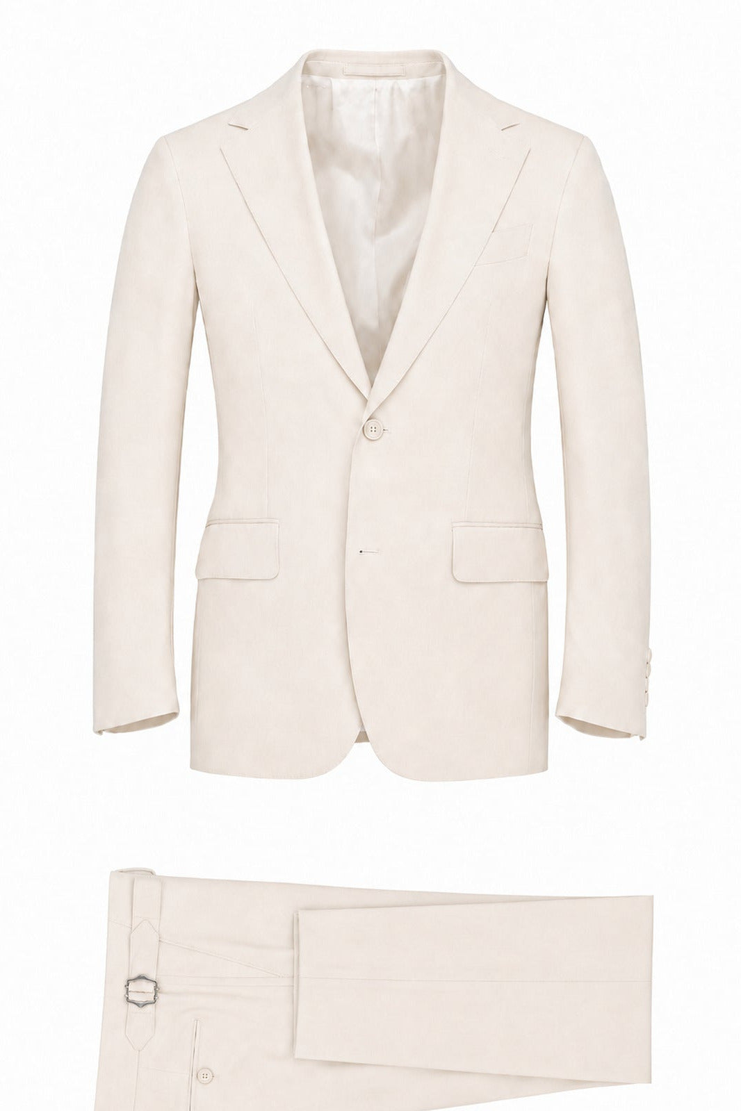White suit jacket and pants on a white background