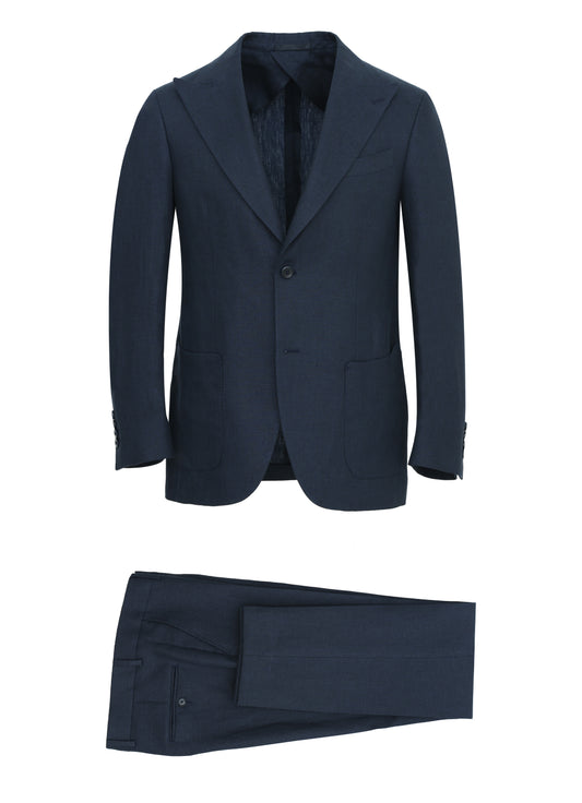 Napoli Peak Lapel Navy Linen Blazer