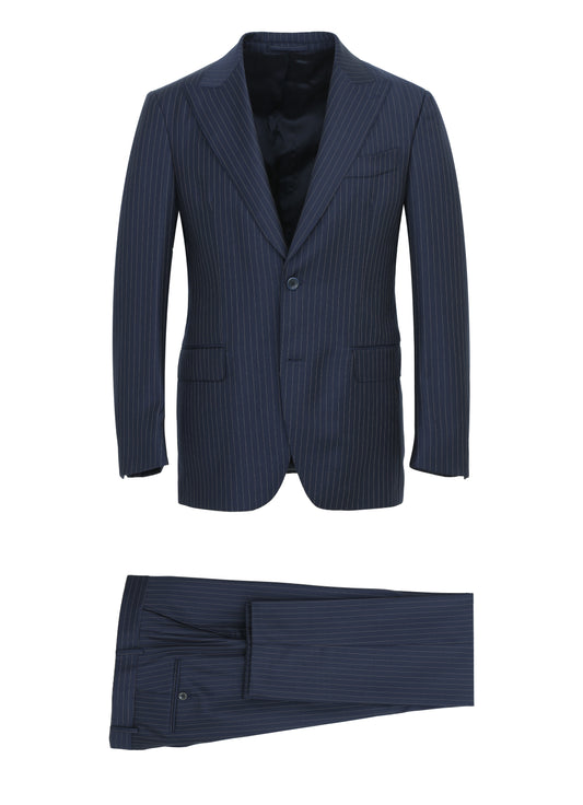 Super 150s Finitura Felice Peak Lapel Striped Navy Suit