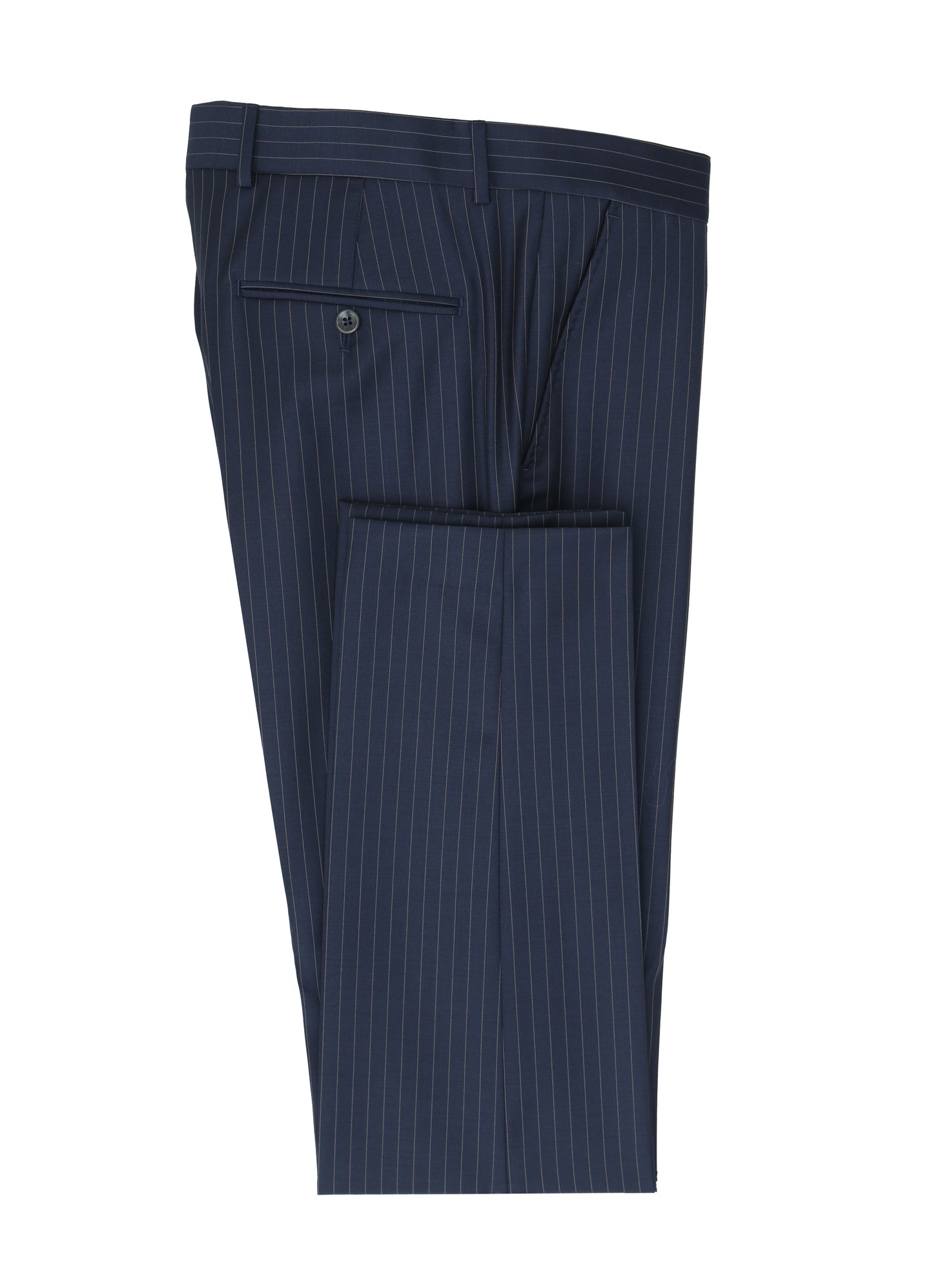 Super 150s Finitura Felice Peak Lapel Striped Navy Suit