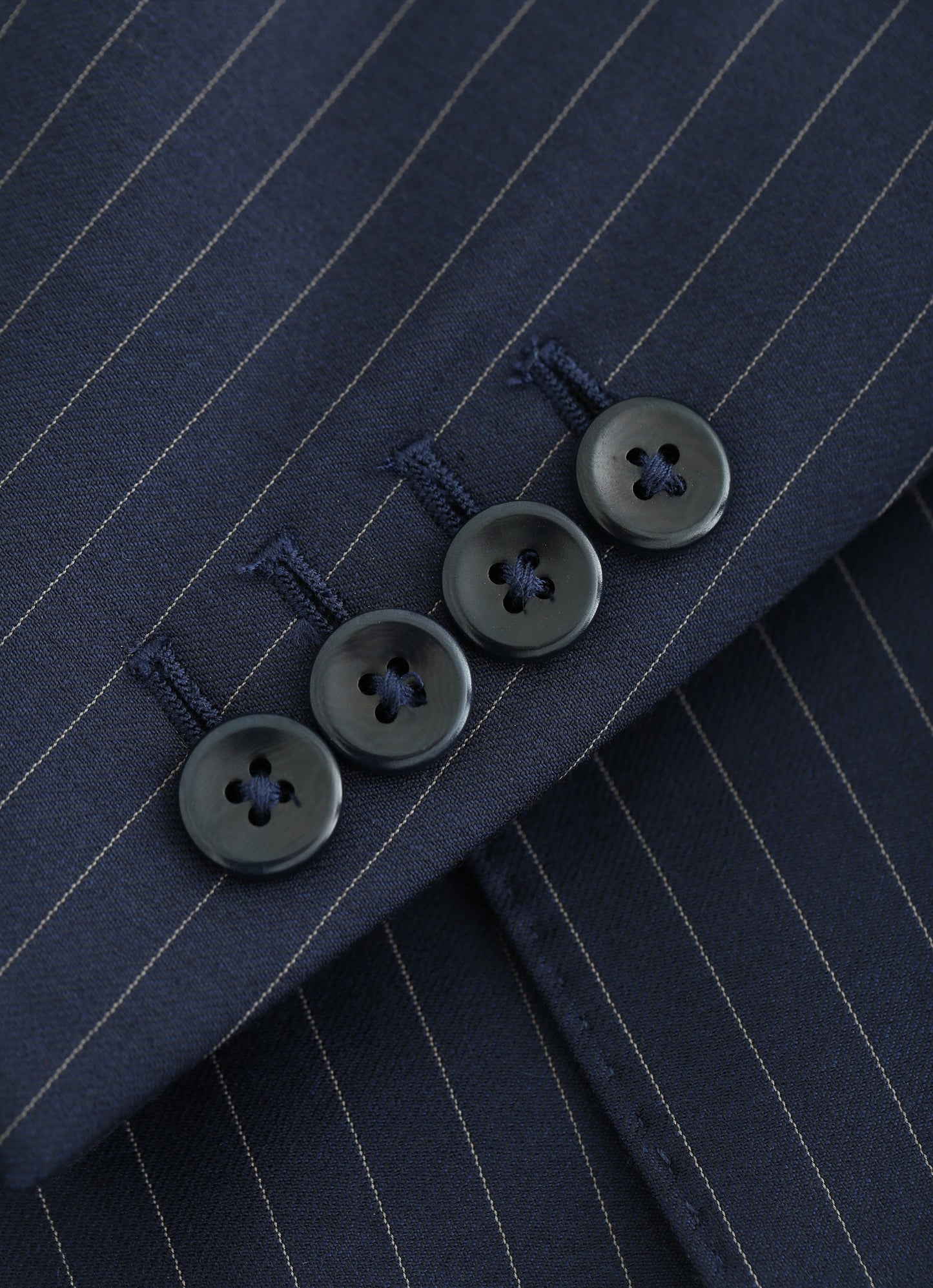 Super 150s Finitura Felice Peak Lapel Striped Navy Suit