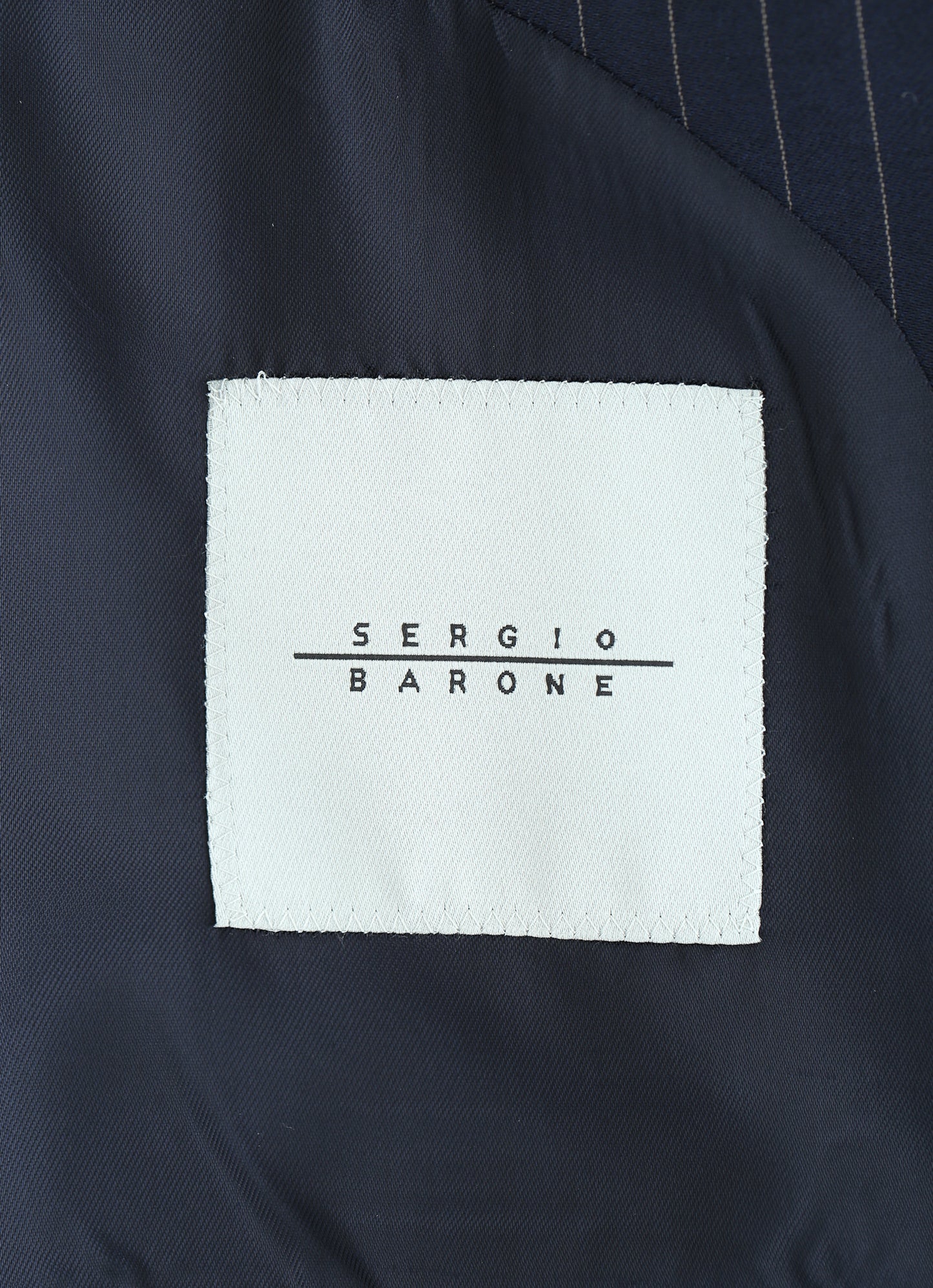 Super 150s Finitura Felice Peak Lapel Striped Navy Suit