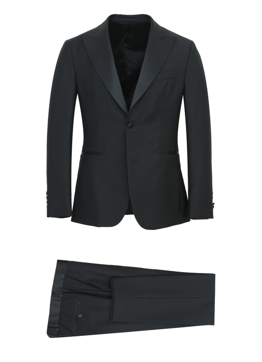 Finitura Felice Peak Lapel Black Dinner Suit %100 Wool
