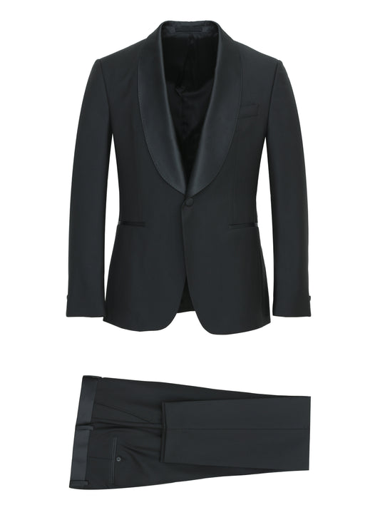 %100 Wool Shawl Lapel Black Dinner Suit - Wedding Suit