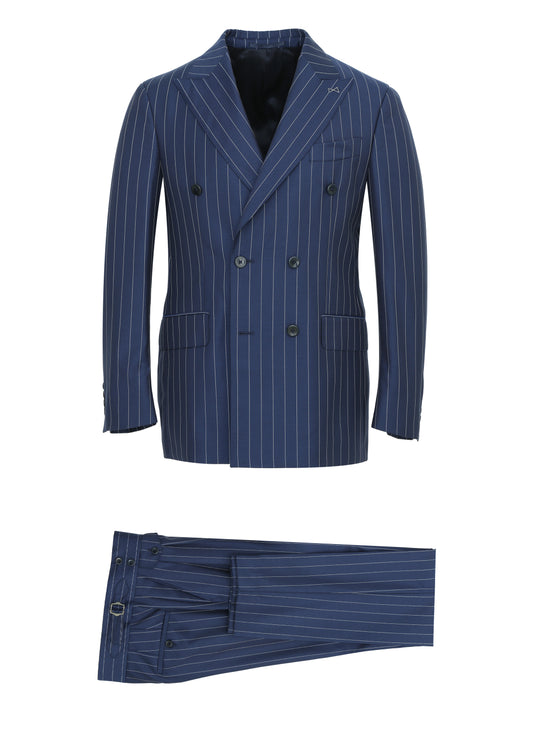 Cerruti DB Peak Lapel Navy Striped Suit %100 Wool