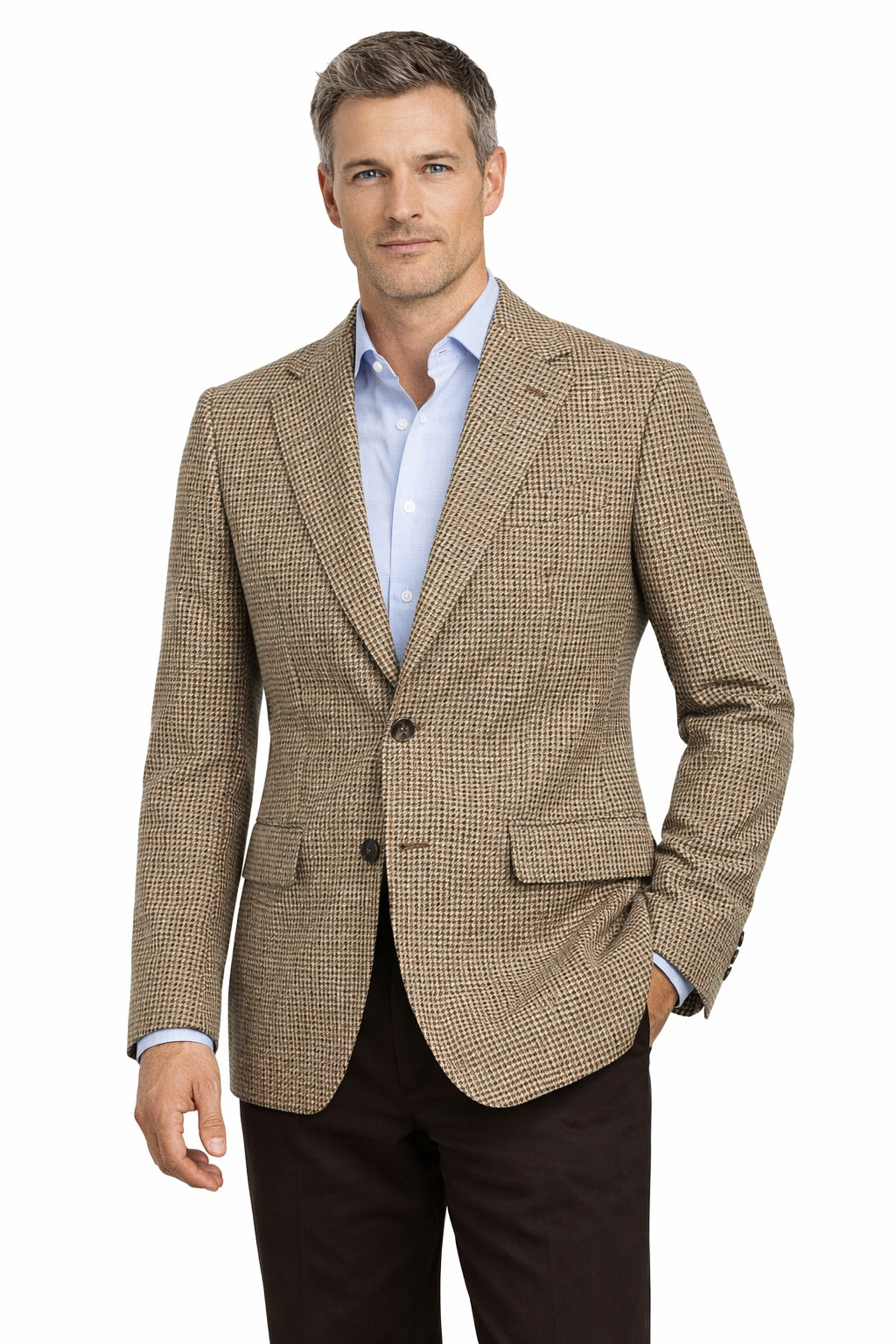 Brown Houndstooth Tweed Blazer – 100% Italian Wool, Tailored Fit
