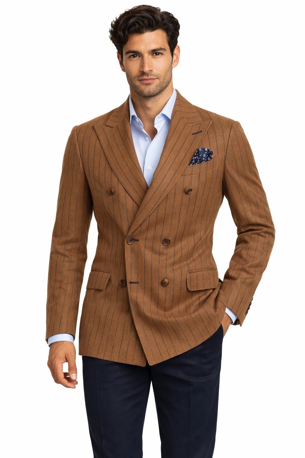 Ermengildo Zegna cashmere brown pinstripe double breasted blazers