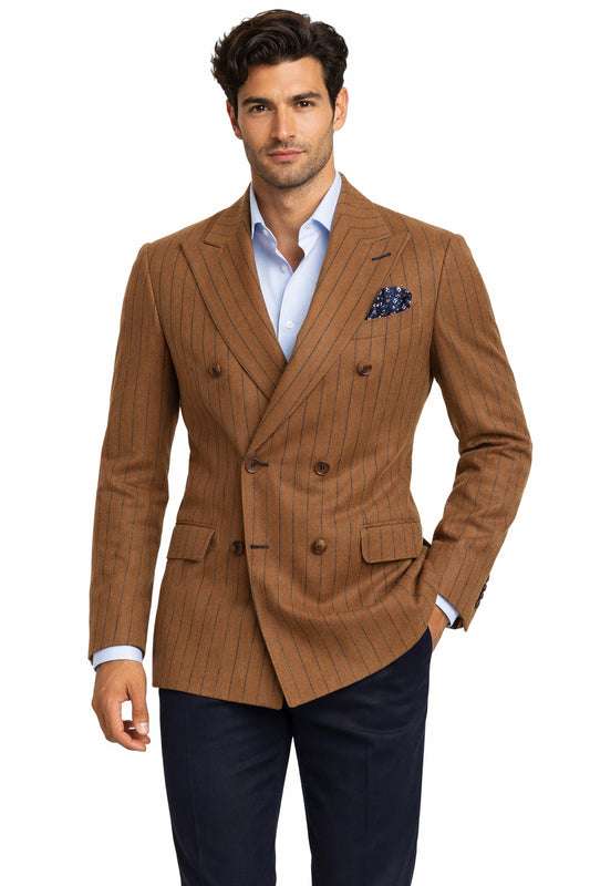Ermengildo Zegna cashmere brown pinstripe double breasted blazers