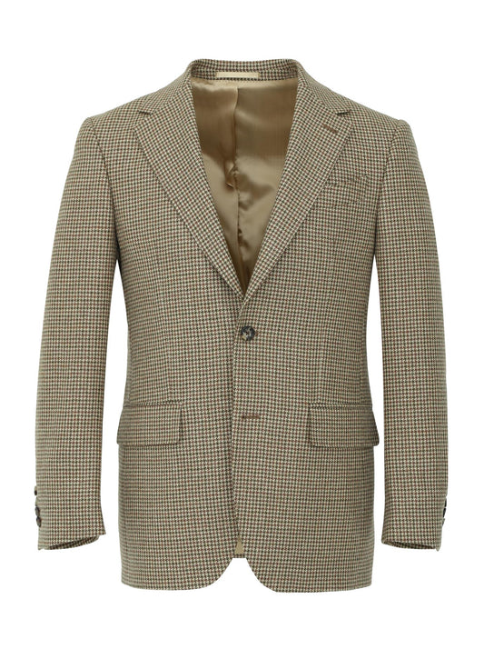 Brown Houndstooth Tweed Blazer – 100% Italian Wool, Tailored Fit