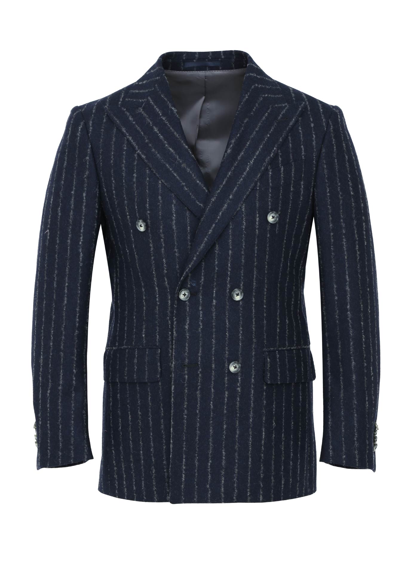 Cerruti Italian Flannel Wool Double-Breasted Pinstripe Navy Blazer