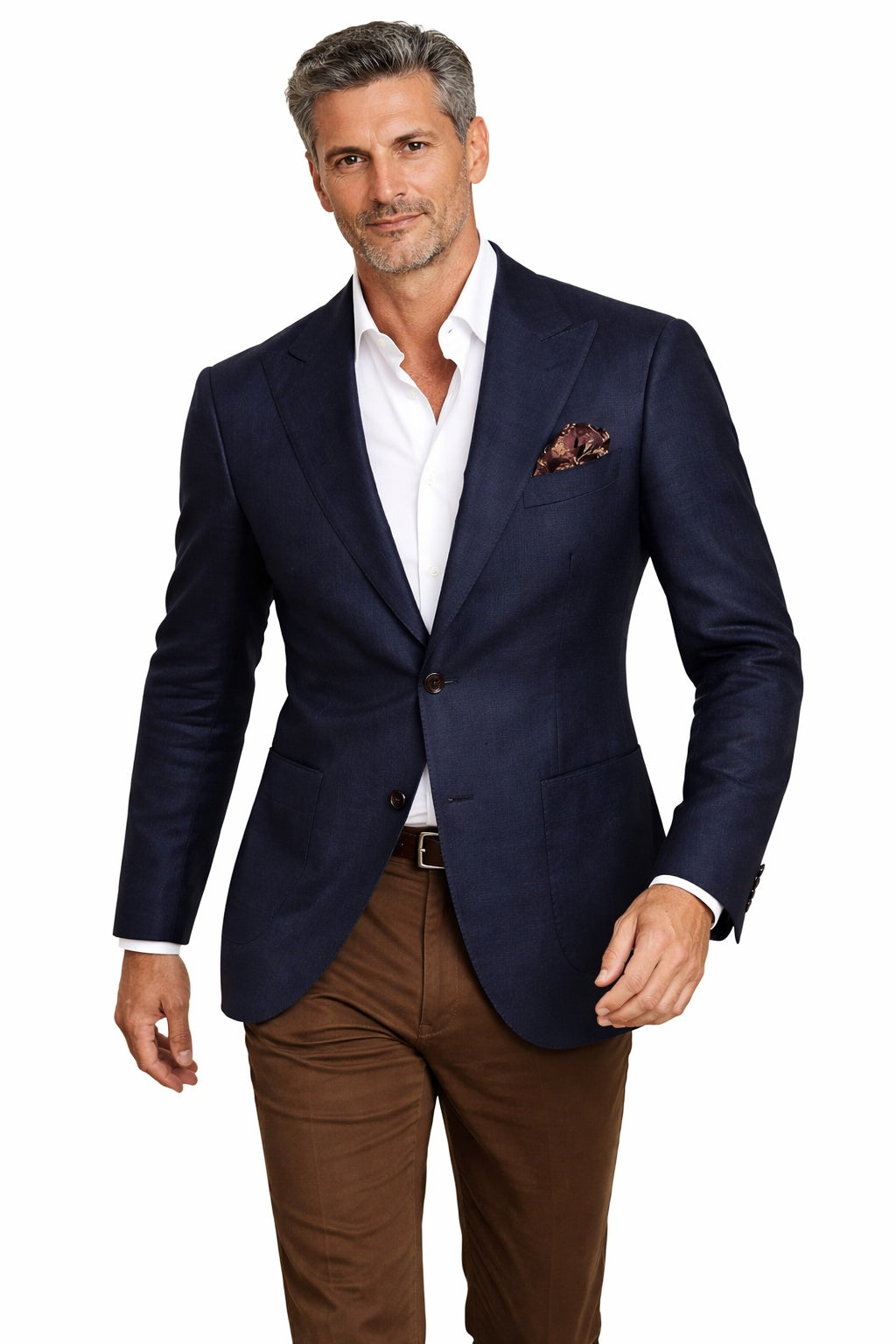 Napoli Peak Lapel Navy Linen Blazer