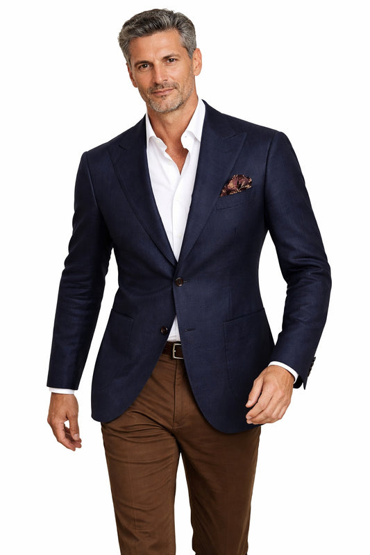 Napoli Peak Lapel Navy Linen Blazer