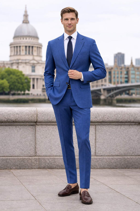 City Birdseye Navy Virgin Wool Suit | Italian Tailored Fit