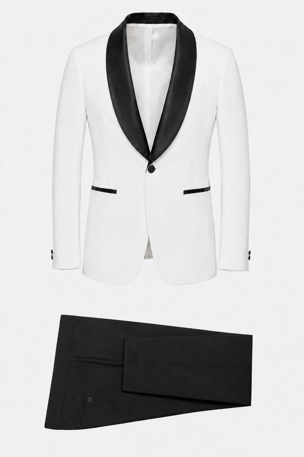 Camden White Wedding Tuxedo with Black Satin Shawl Lapel
