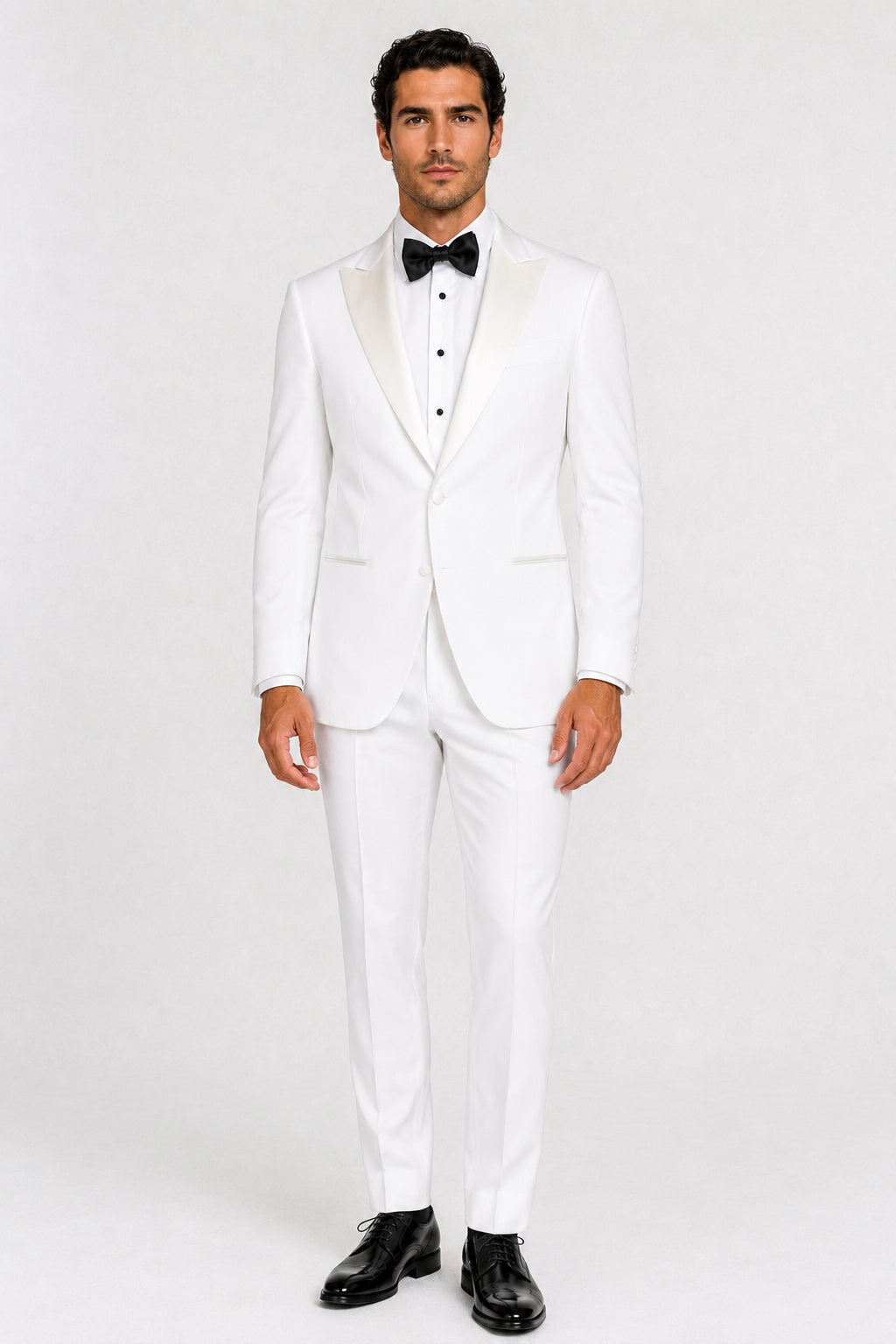 Surrey White Wedding Tuxedo with White Satin Peak Lapel